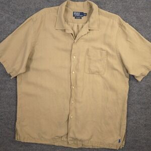 Vintage Polo Ralph Lauren Caldwell Camp Shirt Mens XL Linen Silk Loop Collar 90s
